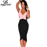 Happy Sailed women dresses Pink / Blue / White Black patchwork hollow Out sleeveless Midi bodycon Bandage Dress vestidos 60123