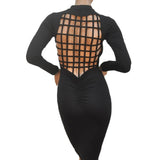 Spring Summer Long Sleeve Dress Cocktail Club Midi Pencil Bodycon Vestidos Sexy Backless Mesh Cross Women Bandage Dress Hot Sale