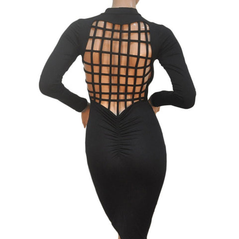 Spring Summer Long Sleeve Dress Cocktail Club Midi Pencil Bodycon Vestidos Sexy Backless Mesh Cross Women Bandage Dress Hot Sale