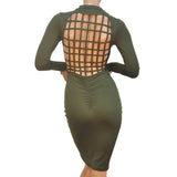 Spring Summer Long Sleeve Dress Cocktail Club Midi Pencil Bodycon Vestidos Sexy Backless Mesh Cross Women Bandage Dress Hot Sale