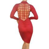 Spring Summer Long Sleeve Dress Cocktail Club Midi Pencil Bodycon Vestidos Sexy Backless Mesh Cross Women Bandage Dress Hot Sale