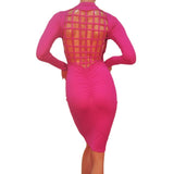 Spring Summer Long Sleeve Dress Cocktail Club Midi Pencil Bodycon Vestidos Sexy Backless Mesh Cross Women Bandage Dress Hot Sale