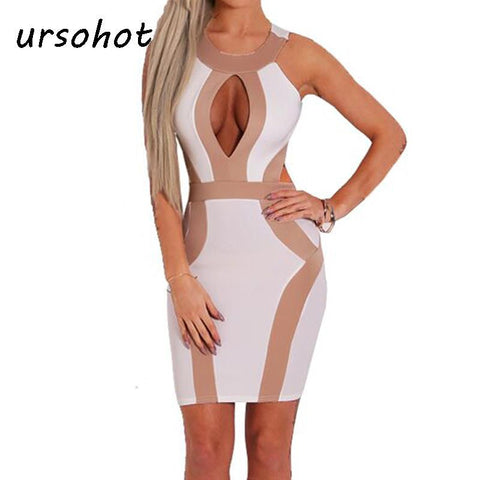 European Celebrity Patchwork Bandage Dress 2016 One Piece Sunshine Outfit Slim Mini Vestidos Sexy Party Bodycon Women Dresses