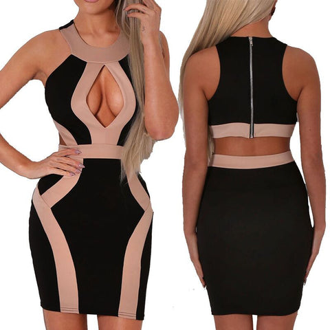 European Celebrity Patchwork Bandage Dress 2016 One Piece Sunshine Outfit Slim Mini Vestidos Sexy Party Bodycon Women Dresses