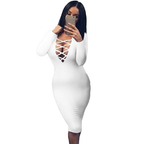 Women Spring Autumn Bandage Dress Bodycon Midi Sexy Dress 2016 Sheath Party Dresses for Women