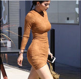 Vestidos 2016 Sexy Club Winter Women Clothing Party Dresses Long Sleeve Autumn Suede Bodycon Bandage Dress Plus Size Robe