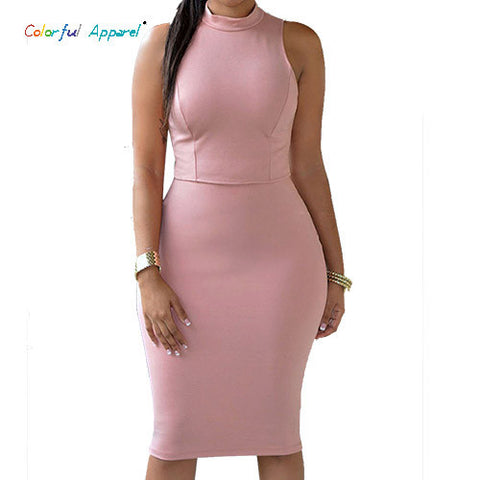 Colorful Apparel 2015 Women Summer Dress Sleeveless Sexy Bandage Dress Red Turtleneck Party Dress Casual Pencil Dresses  CA69A