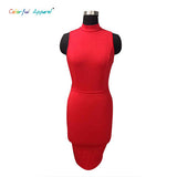 Colorful Apparel 2015 Women Summer Dress Sleeveless Sexy Bandage Dress Red Turtleneck Party Dress Casual Pencil Dresses  CA69A