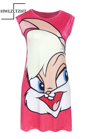 Women Summer Cartoon Print Slim Bandage Dress 2016 Sexy Sleeveless Mini Casual Dress Work Office Dress