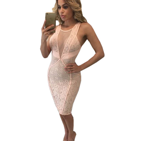 2016 Sexy Mesh Dress Bandage Dresses Sexy Club Dress Sleeveless Bodycon Night Club Wear Party Dress Vestido De Festa
