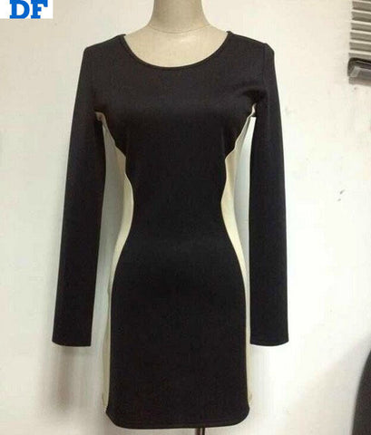 Vestidos 2016 New Women Bandage Dress Long Sleeve O-Neck Patchwork Slim Sexy Mini Dresses Party Wedding Elegant Dress For OL