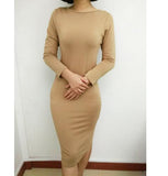 2016 Autumn Womens Casual Pencil Bodycon Bandage Dress Long Sleeve Scoop Collar Office Work Sheath Midi Dress Vestidos GV106