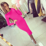 2016 Autumn Womens Casual Pencil Bodycon Bandage Dress Long Sleeve Scoop Collar Office Work Sheath Midi Dress Vestidos GV106