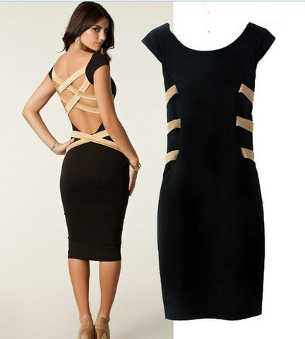 Plus Size XL 2016 New European Fashion Women Sexy Knee Length Black Bodycon Bandage Dress Celebrity Casual Evening Party Dress