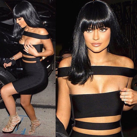 Hot Sale Women's Bandage Dress Sexy Black Hollow Out Hip Package Slim Dress Women Nightclub Dress Free Shipping