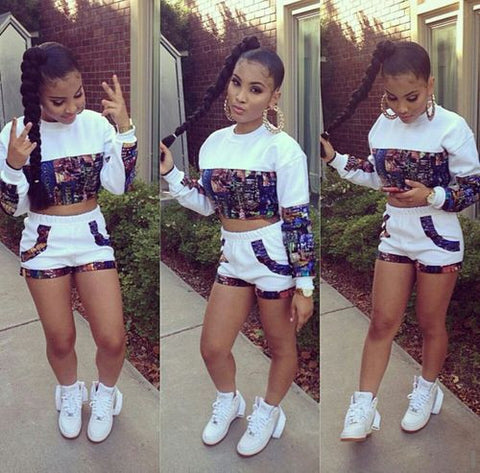 sexy club dress 2015 New 2 piece set women bandage dresses Fashion sexy long sleeve printing party dresses