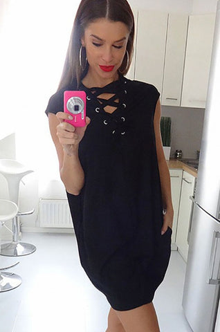 Wanted Lace Up Sexy Dresses Women's Short Sleeved Bandage Tunic Dress For Summer Beachwear Mini Vestidos LX133