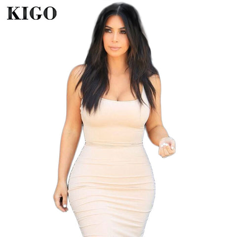 KIGO Summer Women Bandage Bodycon Dress O Neck Sleeveless Knee Length Sexy Club Dress 2016 Party Night Club Dress Robe Femme
