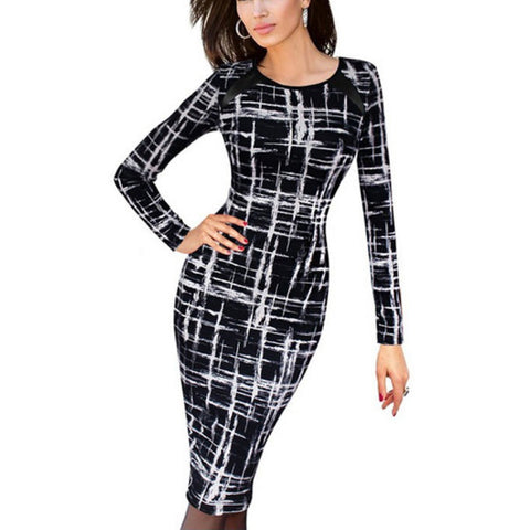 2016 Summer Fashion Women's O-Neck Long Sleeve Bandage Bodycon Evening Party Tube Dress T9