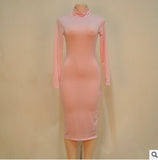 2016 New Arrivals Winter Long Sleeve V Neck Sexy Club Dress Midi Pencil Bodycon Bandage Party Dresses Plus Size Women Clothing