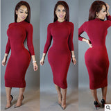 2016 New Arrivals Winter Long Sleeve V Neck Sexy Club Dress Midi Pencil Bodycon Bandage Party Dresses Plus Size Women Clothing