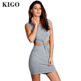 KIGO 2016 Women Casual Gray Dress Summer Hollow Out Twisted Knot Dress Sexy Cut Out Party Bodycon Dress Bandage Beach Wear K5004