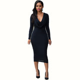 2016 Women winter dress black sexy  Party Dress Sexy Deep V Neck night club dress long sleeve Bandage bodycon dresses J5010