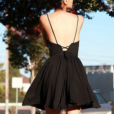 LEIZNY 2016 Summer American Apparel Women Dress Straps Cross Backless Deep V Neck Spaghetti Blue Striped Bandage Ladies Dresses