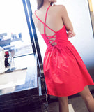 LEIZNY 2016 Summer American Apparel Women Dress Straps Cross Backless Deep V Neck Spaghetti Blue Striped Bandage Ladies Dresses