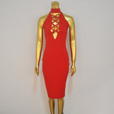 2016 New Arrival Women Halter Hollow Out Dress Sleeveless Sexy Bodycon Mini Vestidos Bodycon Bandage Club Wear Sexy Robe