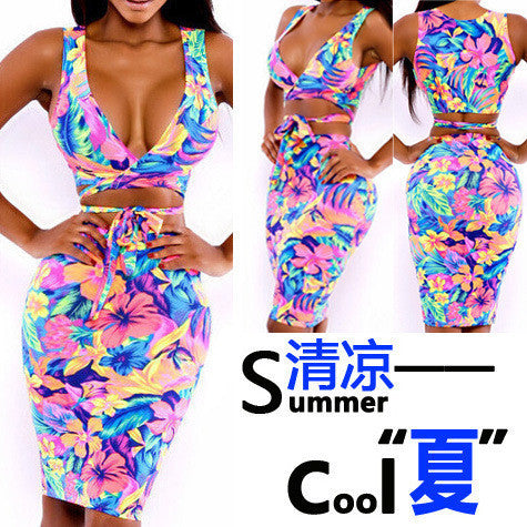 Bodycon Sexy Womens Deep V-Neck Print Party Bandage Twinset Dresses Vestidos 2016 New Arrival Fashion Summer Style Free Shipping