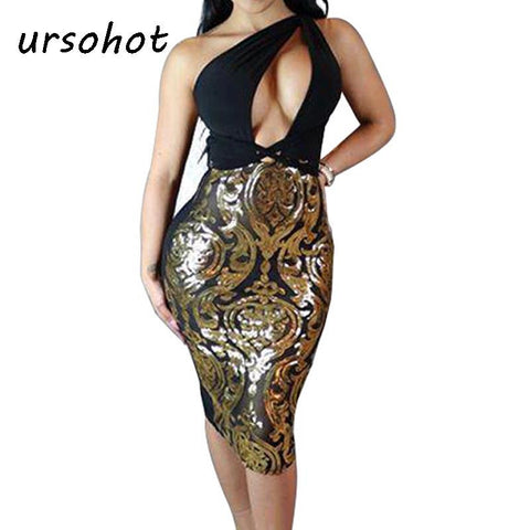 Ursohot Sequins Appliques Midi Pencil Backless Night Clubwear 2016 Summer Style Party Sexy Bandage Bodycon Women's Dresses