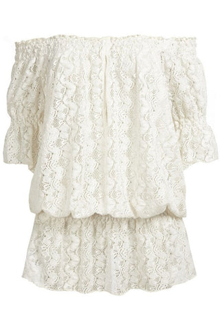 New Summer Women Lace Beach Dress Off The Shoulder Slash Neck White Lace Dress With Elastic Bandage Sexy 2015 Mini Dress