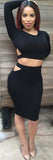 2016 New Sexy Club Women Pencil Dress Long Sleeve Fashion 2 Pieces Set Dresses Bandage Bodycon Pierced Hole Party Dress Vestidos