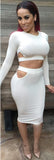 2016 New Sexy Club Women Pencil Dress Long Sleeve Fashion 2 Pieces Set Dresses Bandage Bodycon Pierced Hole Party Dress Vestidos