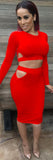 2016 New Sexy Club Women Pencil Dress Long Sleeve Fashion 2 Pieces Set Dresses Bandage Bodycon Pierced Hole Party Dress Vestidos