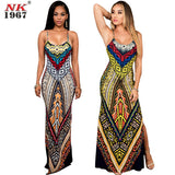 NK1967 Women Summer Maxi Dress 2016 Backless Bandage Boho Long Dress Size Bodycon Party Dresses Vestidos Sexy Sundress S-2XL