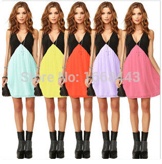 Summer  Dress 2016 Sexy V-neck Strap Print Bodycon Dress Women Casual Bandage Midi Dress Club Patchwork Party Dresses P086