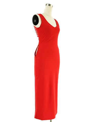 New 2016 Autumn Summer Elegant Red Long Dress Sleeveless V neck Sexy Hollow Slim Bandage Party Maxi Dresses Vestidos