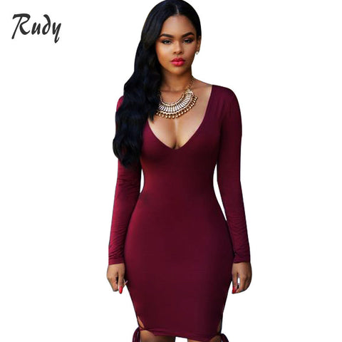 Hot New Women Party Dress Sexy Bandage Night Clubwear Long Sleeve Deep V Package Hip Bodycon Dresses Slim Dress Vestidos DR5925