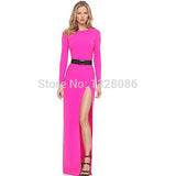 Free Shipping Sexy Bandage Long Sleeve High Side split Maxi Women Dress Plus Size Party Clubwear Vestido de desta Bodycon Dress