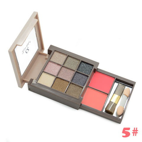 Eye Face Make Up Cosmetics Professional 9+2 Color Shimmer Matte Eyeshadow Palette Earth Color Eye Shadow Makeup Set + Brushes